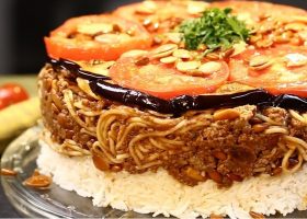 طريقة عمل مقلوبة المكرونة بالباذنجان