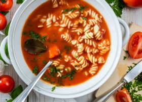 طريقة عمل شوربة المكرونة بالطماطم والريحان