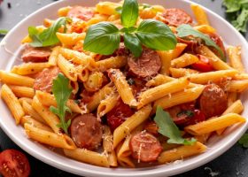 طريقة عمل مكرونة بالنقانق والصلصة