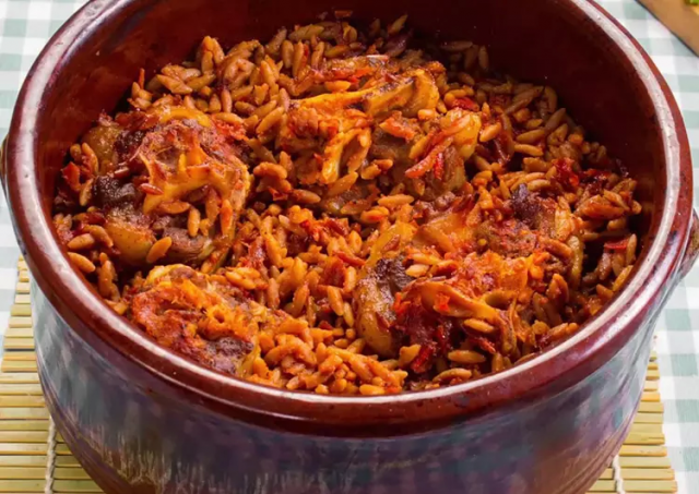 طريقة عمل طاجن لسان العصفور باللحمة