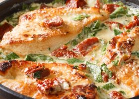 طريقة عمل دجاج ايطالي بالسبانخ والطماطم المجففة