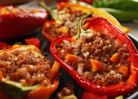 طريقة عمل قوارب الفلفل الأحمر المحشية