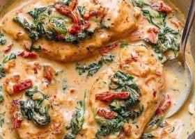 طريقة عمل صدور الدجاج بالجبن والسبانخ