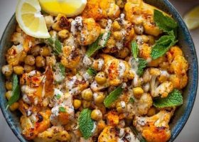 طريقة عمل حمص مع القرنبيط وأوراق الخضار المقلية