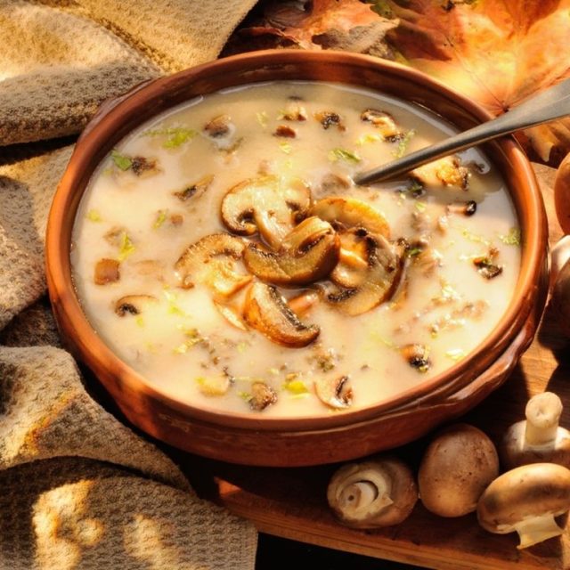 طريقة عمل شوربة الفطر بالكريمة والدجاج