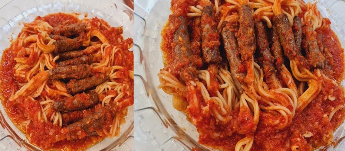 طريقة عمل باستا مع السجق الإيطالي وصلصة الطماطم الحارة