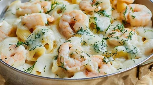 طريقة عمل مكرونة الروبيان بالكريمة