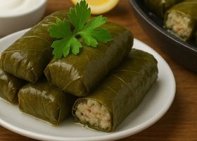 طريقة عمل لفائف ورق عنب محشى كينوا و تفاح بالقرفة