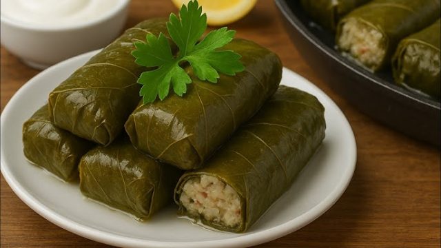 طريقة عمل لفائف ورق عنب محشى كينوا و تفاح بالقرفة