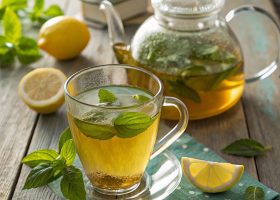 طريقة عمل مشروب الشاى الاخضر البارد بالريحان والكمثرى