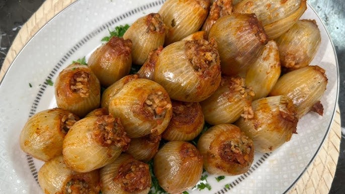 طريقة عمل بصل محشى بالارز البسمتى والبهارات الشرقية