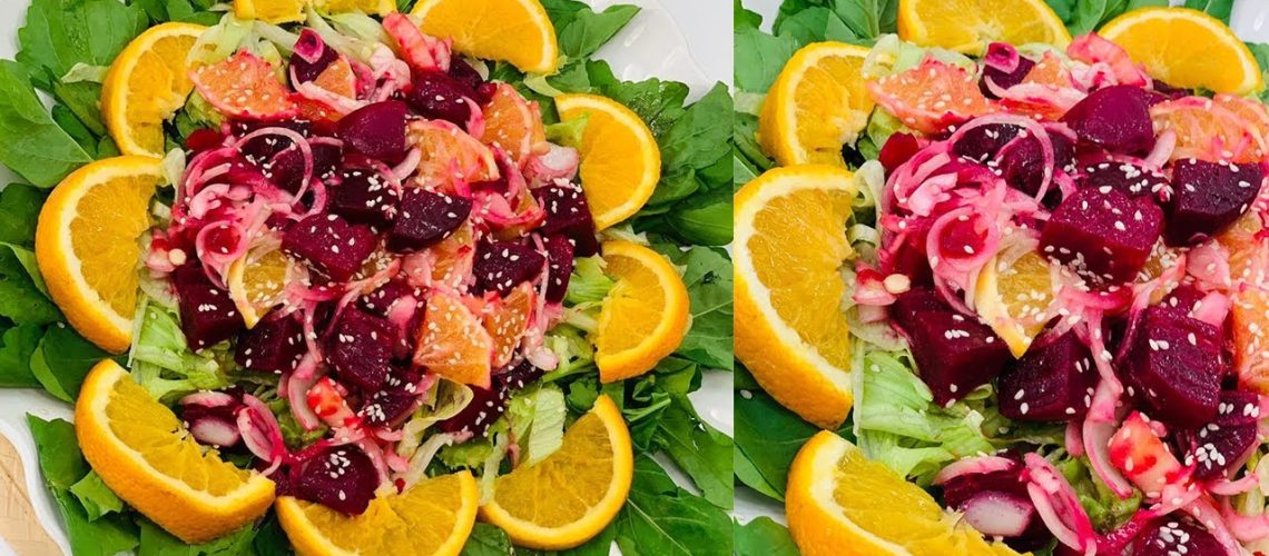 طريقة عمل سلطة البنجر والفواكه المجففة بصوص البلسمك