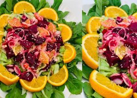 طريقة عمل سلطة البنجر والفواكه المجففة بصوص البلسمك