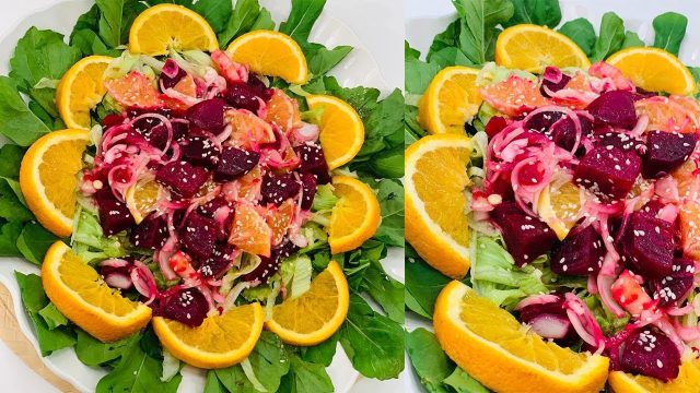 طريقة عمل سلطة البنجر والفواكه المجففة بصوص البلسمك