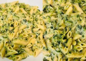 طريقة عمل طاجن المكرونة بالسبانخ والجبنة الزرقاء