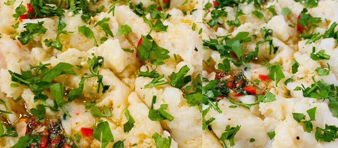 طريقة عمل بطاطس مهروسة بالسمسم المحمص والليمون الاسود