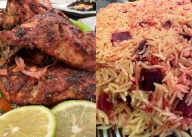 طريقة عمل أرز بالبنجر والبرتقال مع دجاج مشوى