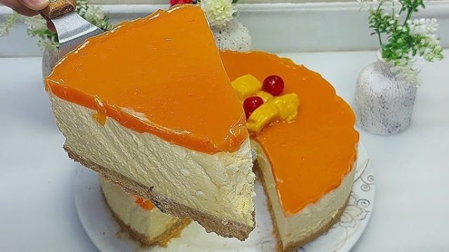 طريقة عمل تشيز كيك قمر الدين بطبقة جيلى مشمش