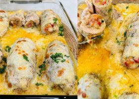 طريقة عمل رول الدجاج بالجبن و الكمثرى المشوية