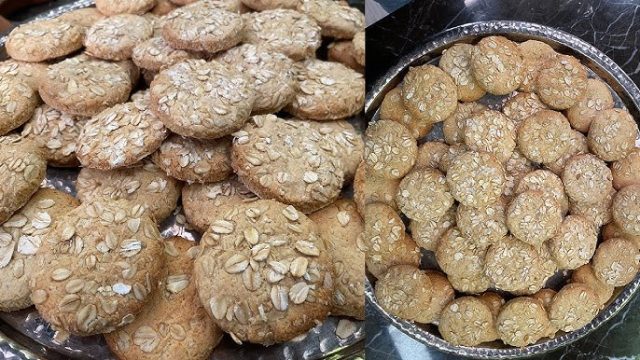 طريقة عمل بسكويت الشوفان المحشى بكريمة التمر واللوز المحمص