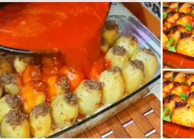 طريقة عمل شاورما بطاطس بالفرن محشية بالجبنة واللحم المفروم