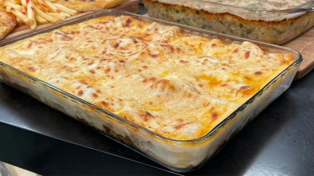 طريقة عمل كنافة لازانيا بطبقات كفتة وبشاميل شرقى