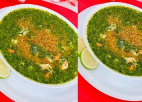 طريقة عمل طاجن ملوخية بالكريمة والجمبري المكرمل