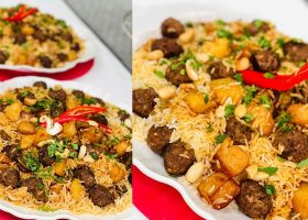 طريقة عمل فتة مقلوبة بالبطاطس الكرسبى و اللحمة المتبلة