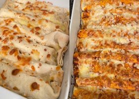 طريقة عمل صينية رقاق رول محشى فراخ وبشاميل بالجبنة المطاط