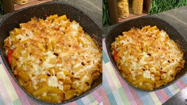 طريقة عمل مكرونة الفرن بصوص الطحينة والدجاج المدخن