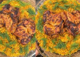 طريقة عمل أرز بسمتى بالكركم مع دجاج بصوص البرتقال