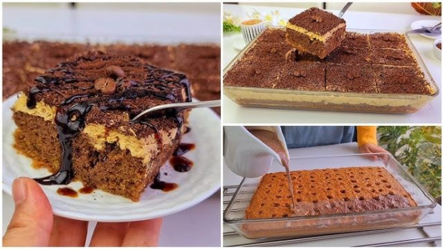 طريقة عمل كيكة القهوة بطبقات كريمية