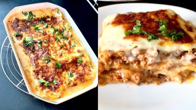 طريقة عمل لازانيا شرقيه بالكفتة والبشاميل المتبل