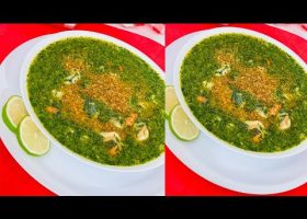 طريقة عمل ملوخية بالجمبرى ولمسة جوز الهند المحمص