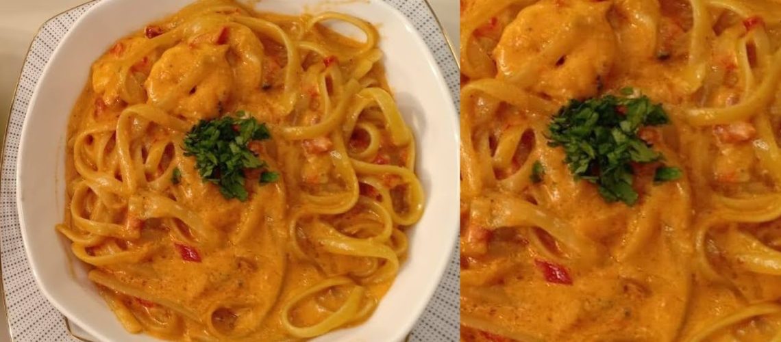 طريقة عمل مكرونة بالجمبري وصوص الليمون و الريحان الكريمي