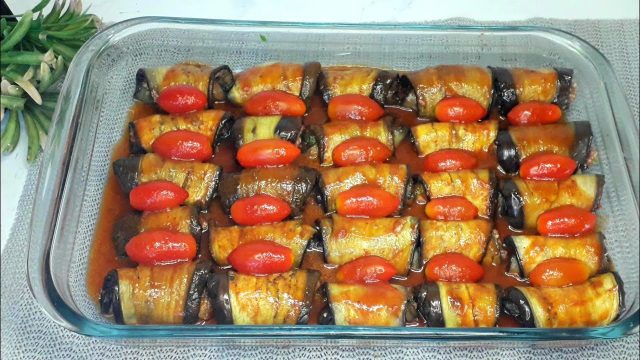 طريقة عمل رول باذنجان مشوي بحشوة جبنة وخضار ربيعى