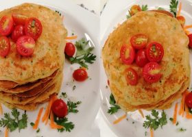 طريقة عمل بان كيك مالح بالخضار والجبنة مع صوص الزبادى