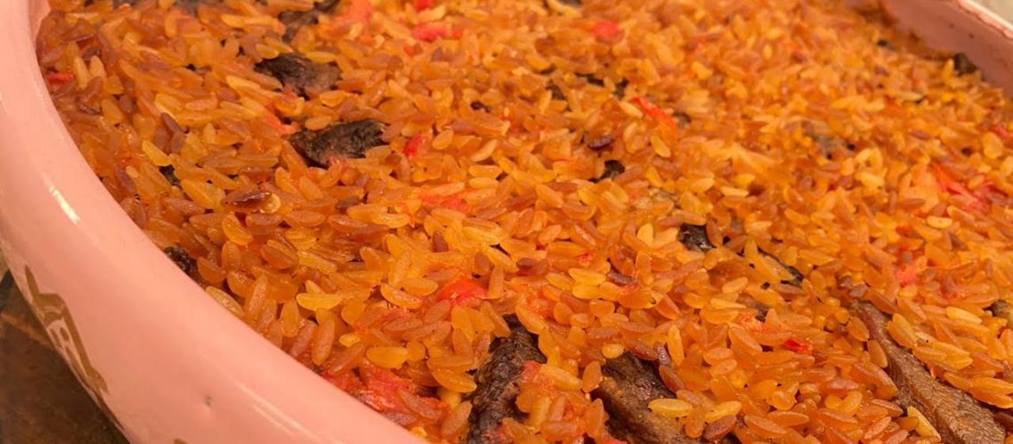 طريقة عمل طاجن لسان عصفور باللحم