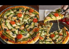 طريقة عمل بيتزا خضار مشوى بصوص البيستو والجبنة