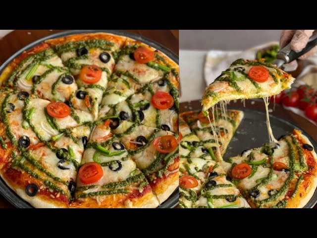 طريقة عمل بيتزا خضار مشوى بصوص البيستو والجبنة