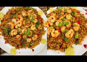 طريقة عمل أرز كريمى بالزعفران و الجمبرى المشوى