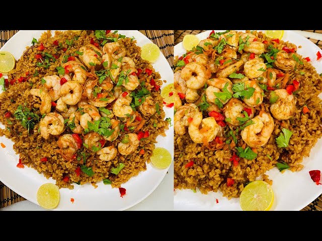 طريقة عمل أرز كريمى بالزعفران و الجمبرى المشوى