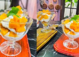 طريقة عمل كاسات المانجو بالكريمة المخملية والبسكويت الذهبى