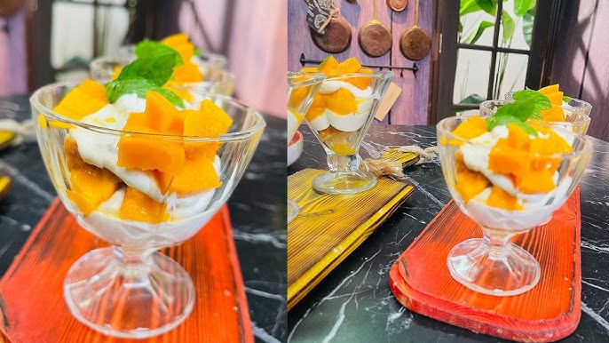 طريقة عمل كاسات المانجو بالكريمة المخملية والبسكويت الذهبى