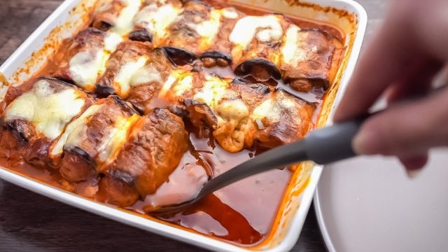 طريقة عمل رولات الباذنجان المحشية بالجبن