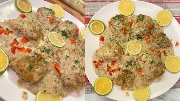 طريقة عمل فيليه السمك الأبيض بصوص البيستو والبرتقال